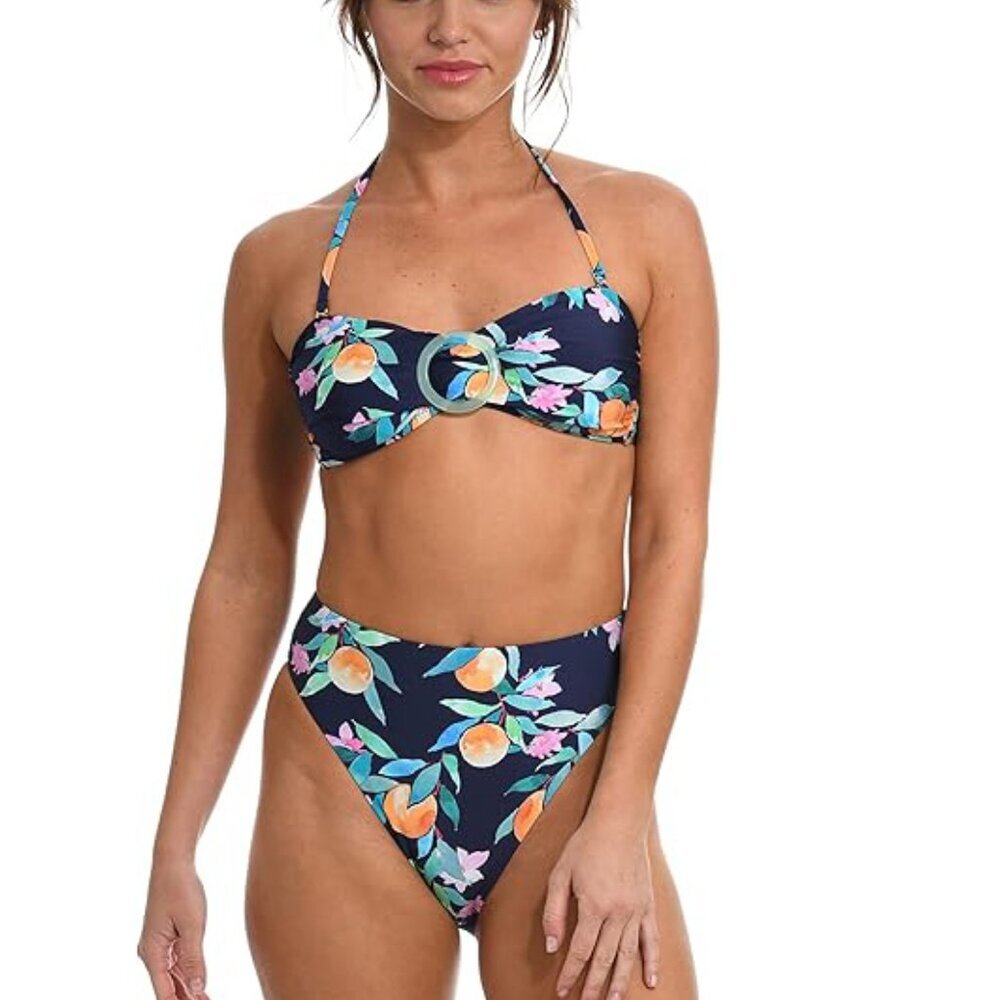 NWT Sunshine 79 Peace Love Peaches Bandeau Bikini Top & Bottom Set
